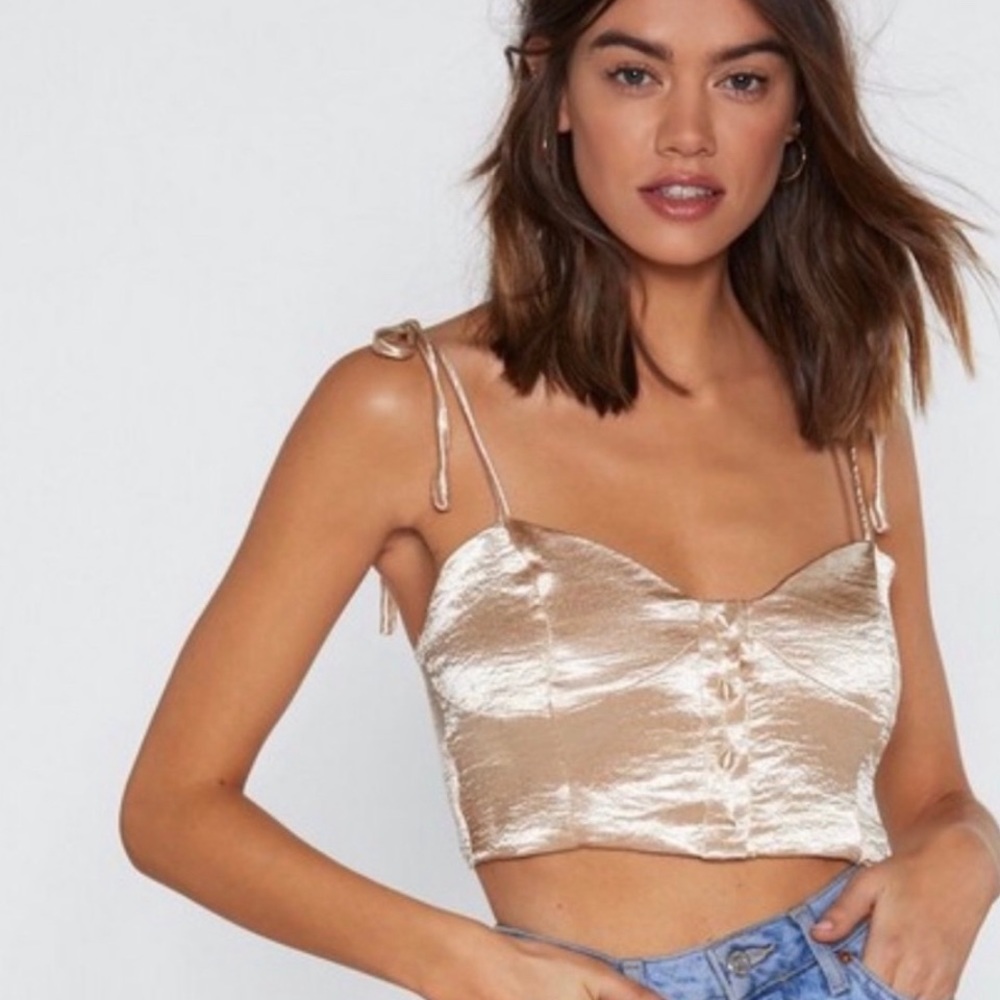 Nasty Gal Gold Satin Crop Top Size 2